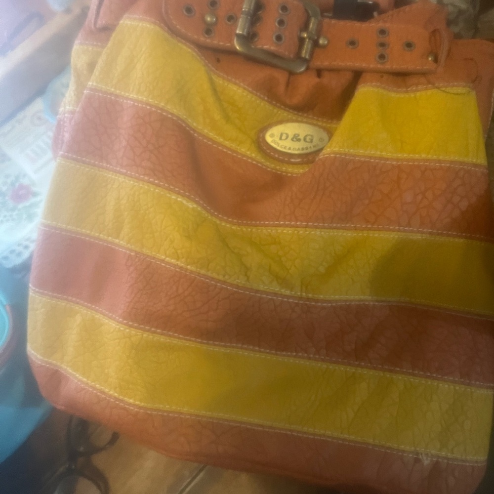 D&G Women's Orange and Yellow Striped Bag